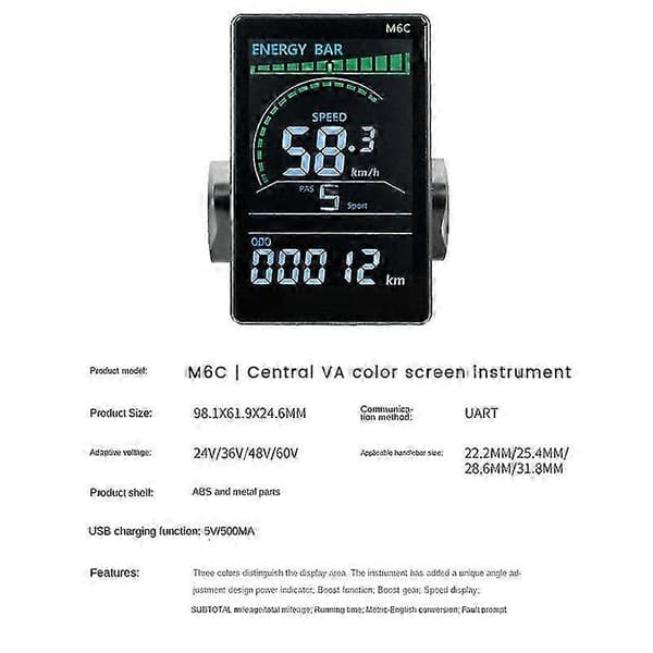 LCD-skærm kompatibel med M6C E-cykler 24V-60V Systemkompatibilitet 5PIN-stik 45