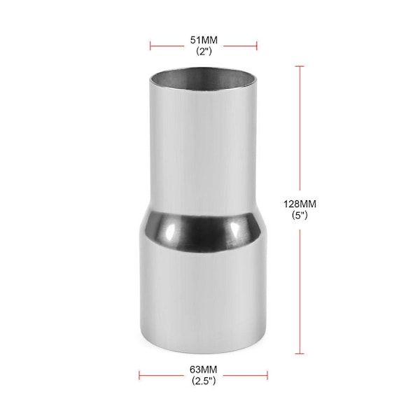 Universal rustfritt stål eksosrørkobling Slangetilpasning Reduserer Modifisert del 51MM / 63MM