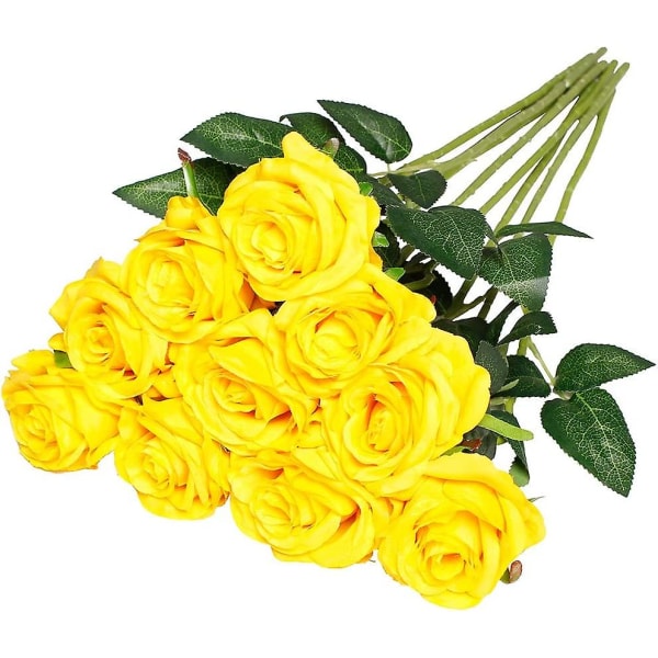 Kunstsilke Rose Blomster Enkel Stengel 10stk Yellow