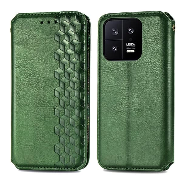Lærfutteral med et stilig rombemønster til kompatibel med Xiaomi 13 - Grønn Grön green
