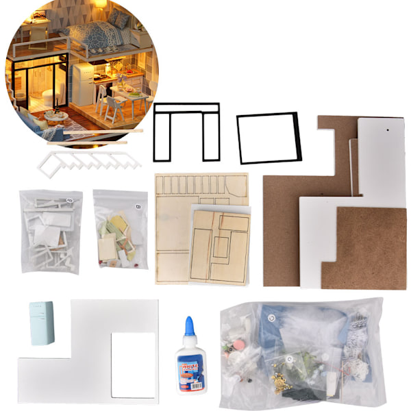 DIY Miniature Moderne Byggemodel Træhus Samle Dukkehussæt Legetøj Gave