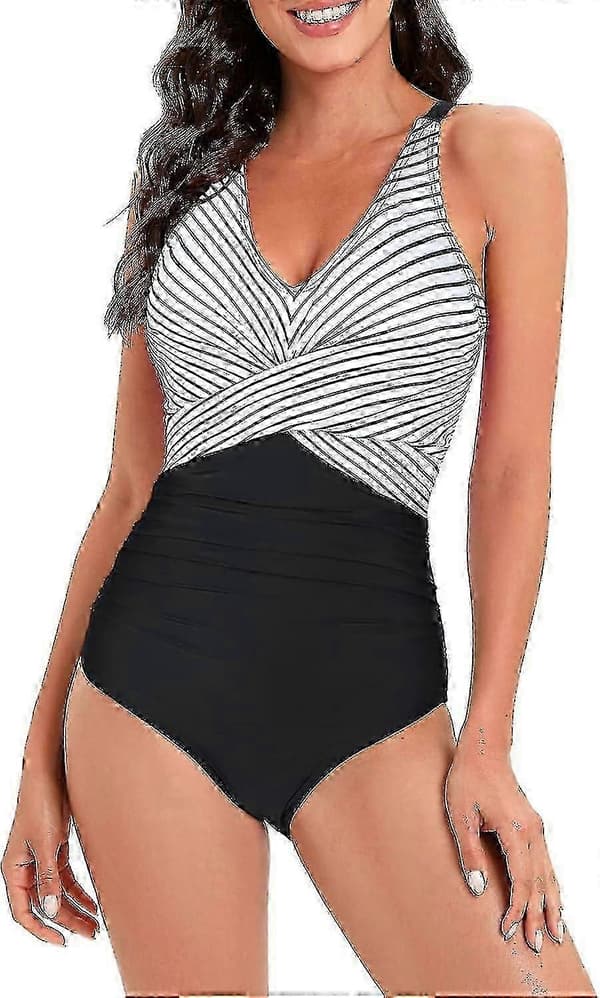 Badedragt Dame Mavekontrol Badedragt Plus Size Badedragt[LD] Streifen and Black L