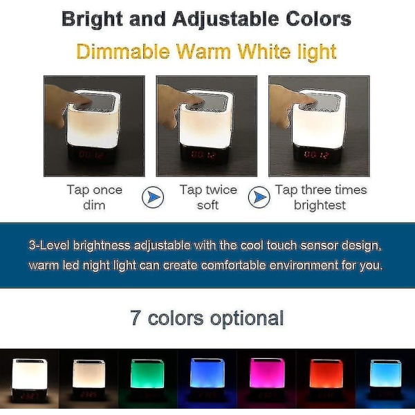 Nattljus med Bluetooth-högtalare, 5 i 1 touch-lampa med färgändring, Rgb-dimbart digitalt larm