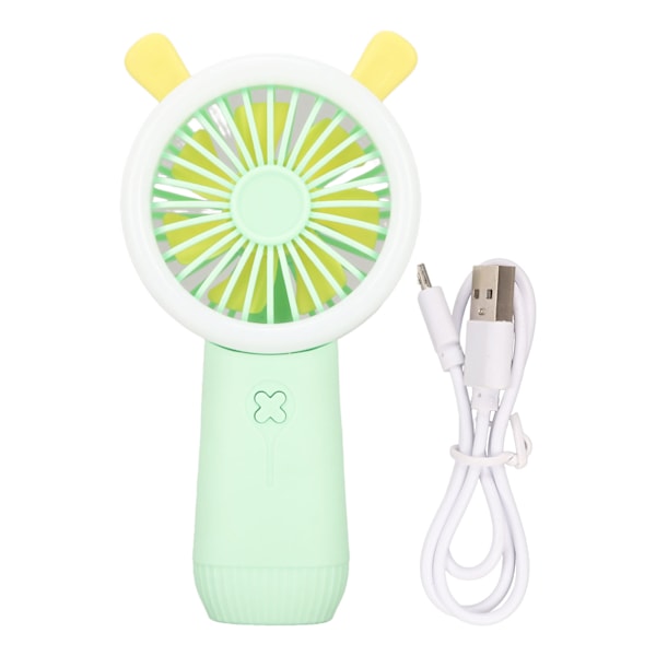 Pieni kädessä pidettävä tuuletin, 3 säädettävää tasoa, USB-ladattava, söpö pupu-ulkonäkö, kannettava tuuletin kouluun, ulkoiluun, vihreä