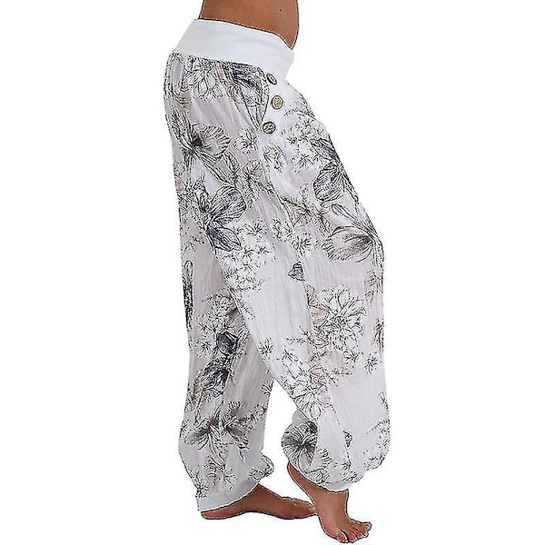 Kvinnors vita tryckta Harem byxor 3XL
