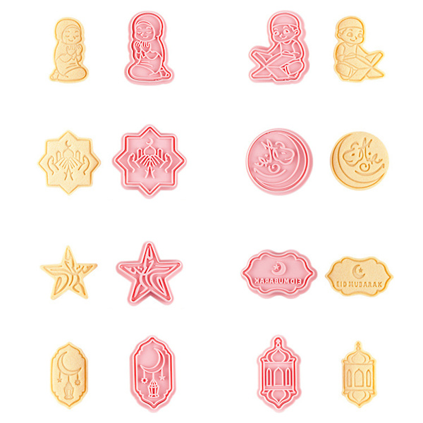 Eid Mubarak Udstikkere Sæt 3D Ramadan Stempel Kageudstikkere til DIY Kage Prægning Bageværktøj