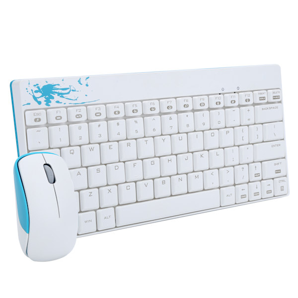 Trådlöst tangentbord och musset, Protable Combo Mini Ultra Thin Silent 2.4Ghz för Laptop PC X210Vit