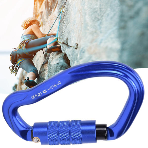 7075 Flygplansaluminium Master Lock Karabiner D-Ring Säkerhetsspänne Säkerhetsutrustning Växlar för utomhusklättring Camping Blå