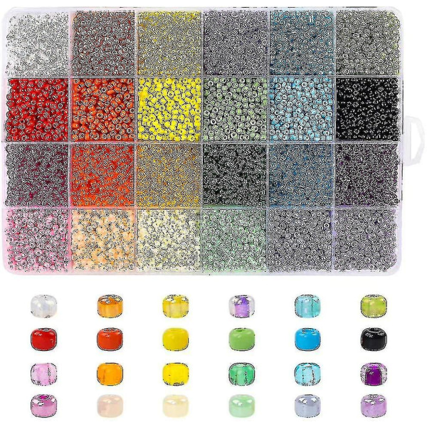 24 färger Glasfröpärlor Kit Armbandspärlor för smyckestillverkning