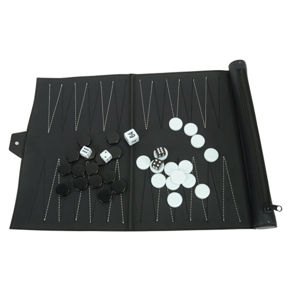 Portabel Backgammon med PU-läder Schackbräde Vikbart Backgammonbräde Resegåvor