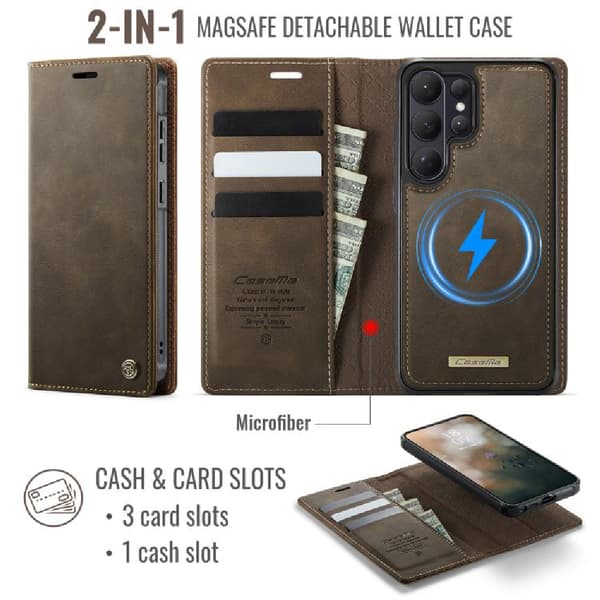 Magnetisk RFID-blokkerende lærfutteral Kompatibel med Samsung Galaxy S26 Ultra 5G Coffee