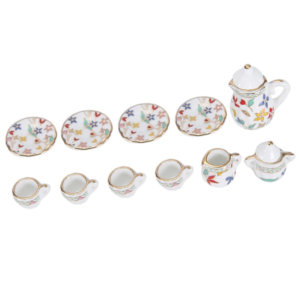 1:12 Dockhus Kök Miniatyr 15st Porslin Blomma Tekopp Set Dekor Collection (#3)