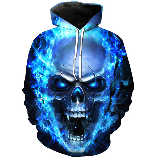 Utrikeshandel Europeisk och amerikansk blå skalle 3D-utskrift ficka hoodie huvtröja herr 1 M, modell: M