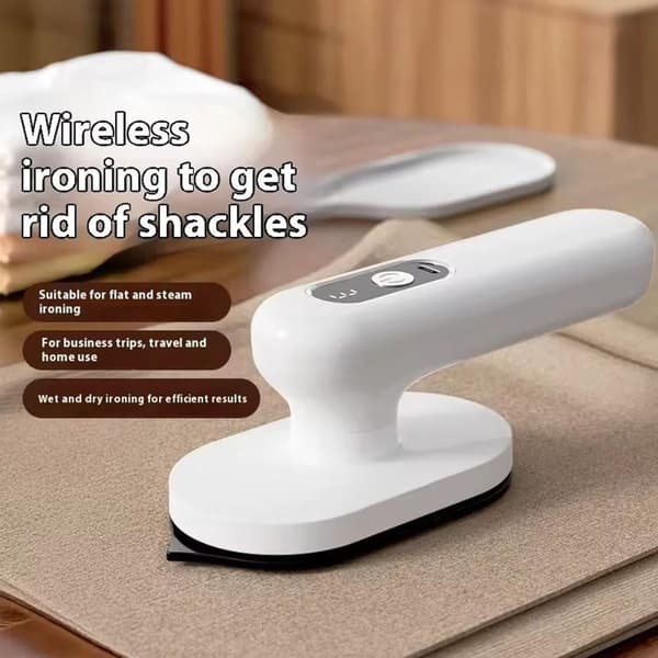Trådlöst Mini Strykjärn & Steamer, USB Uppladdningsbart, Keramisk Stryksula, 3 Värmeinställningar LED – Vit