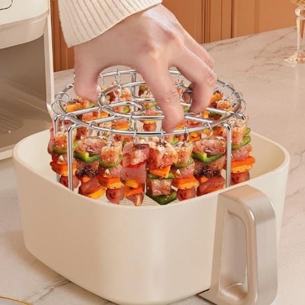 24-pak Airfryer Grill-sæt: 6,5-tommer runde riste og lodrette spyd, 304 rustfrit stål, med kroge til multitasking-madlavning