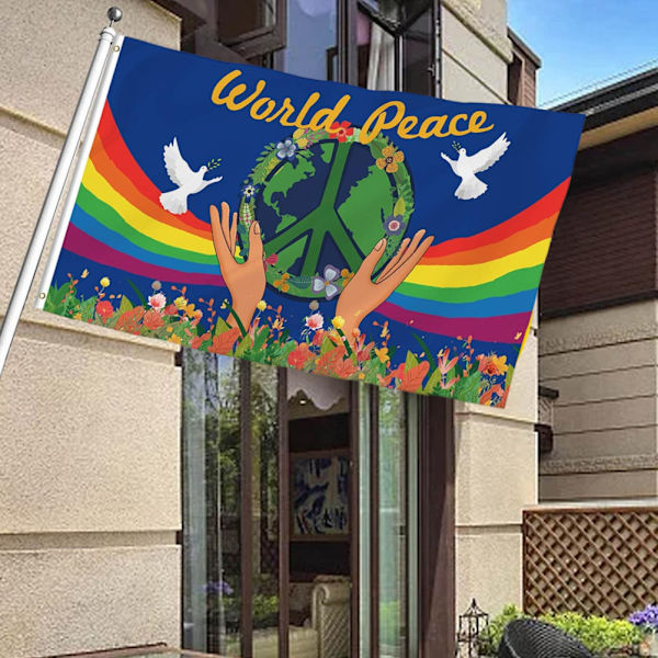World Peace Flagga Polyester Stora banderoller 90*150CM Blekbeständiga flaggor Perfekt för utomhusdekoration i hemmet