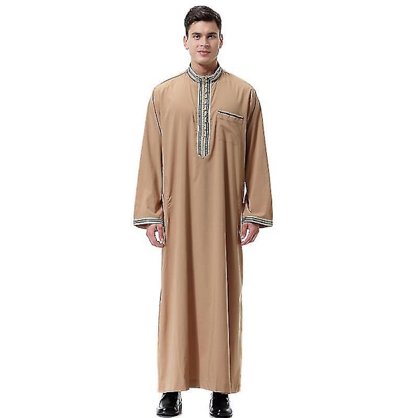 Islamisk herr lång kappa Dubai Thobe Kaftan kläder - Kamel