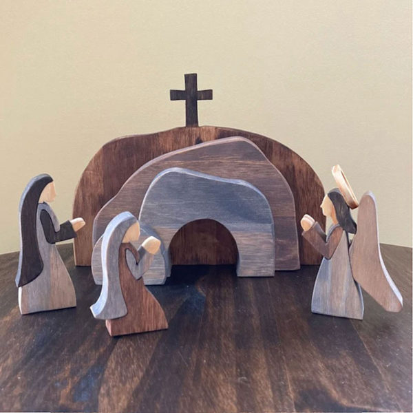Påsk scen trä dekoration trä Jesus födelse Kristus staty dekoration
