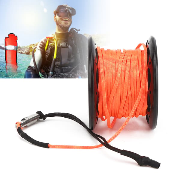 15 m Plastic Wire Reel with Double-Headed Hook Dive Marker Buoy Rope Wheel Guide Wire Spool Black