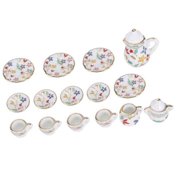 1:12 Dockhus Kök Miniatyr 15st Porslin Blomma Tekopp Set Dekor Collection (#3)