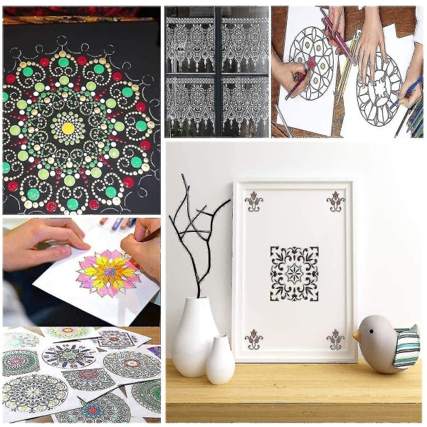 2 kpl Uudelleenkäytettävät stensiilit, Mandala stensiilit Laserleikatut maalausmallipohjamaalausstensiilit teeseinille Art Leikekirja