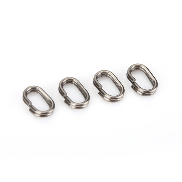 100 stk rustfritt stål ovale splittringer Svingbar Snap fiskeutstyrkontakt (5x8mm)