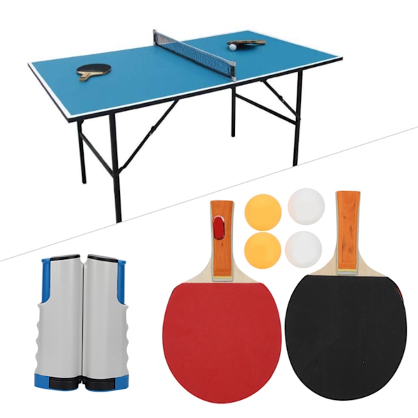 Bordtennisset Bærbare Teleskopiske Netracketter Ping Pongbolde Træningsudstyr Hvid og Blå