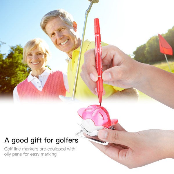 Golfpalloviivain, viiva-merkintä, piirustusmalli, kohdistustyökalu, jossa kynätarvikkeet (punainen)