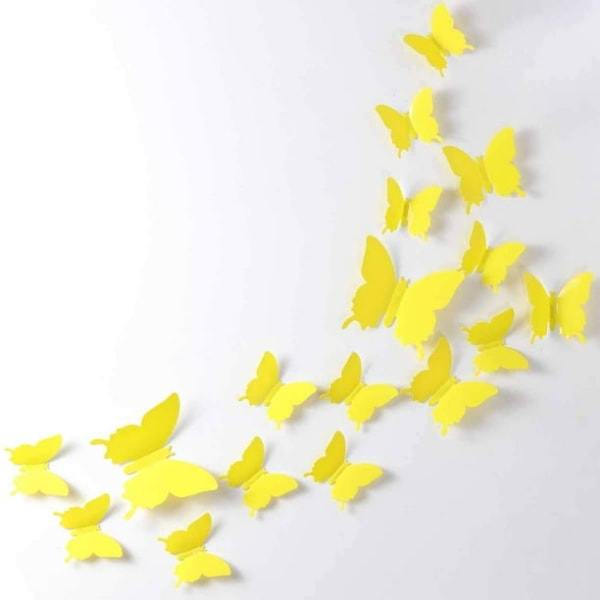 24 st 3D-fjärilsavtagbara väggmålningsdekaler Väggdekaler för hem- och rumsdekoration (gul)