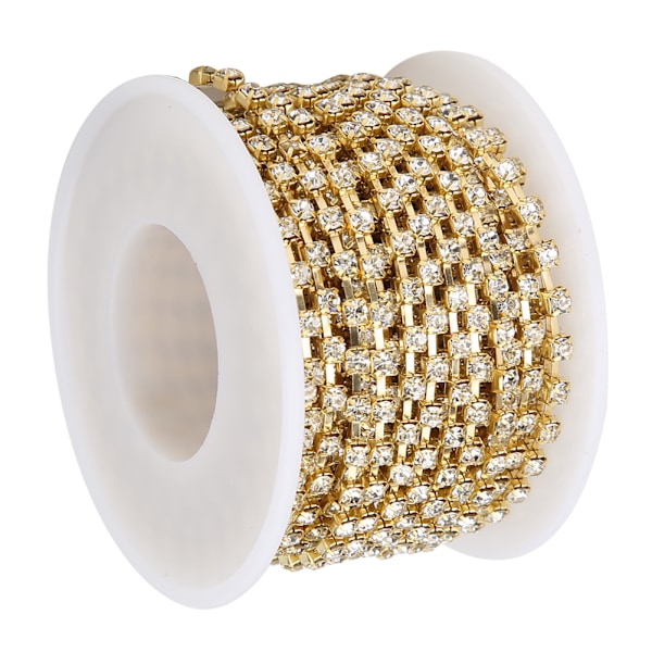 10 Yards/Roll Strass Kedja Gör det själv Hantverk Kläder Sydekoration Tillbehör Utsmyckningar Vita Strass Guld Botten SS12‑3mm