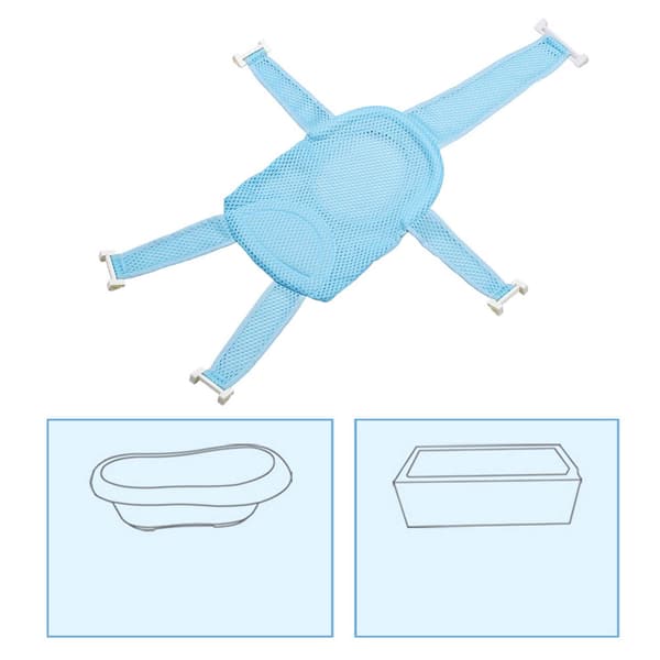 Infant Bath Seat Adjustable Length Shower Support Sling Net Bathtub Mesh Hammock Cradle Bed Light Blue