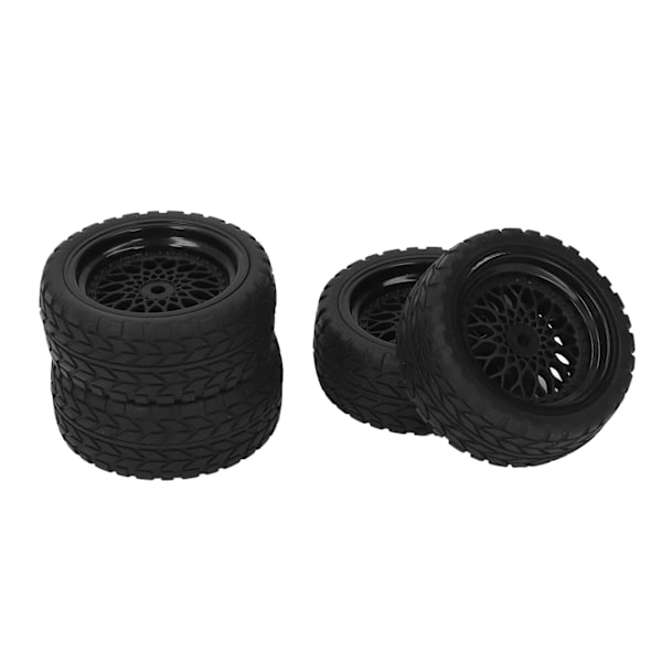 4 stk RC Hjuldekk Gummi Dekk Plast Felg Bedre Grep Stabil 1/10 Gummi Hjul Dekk for 1/10 RC Racing Bil Svart