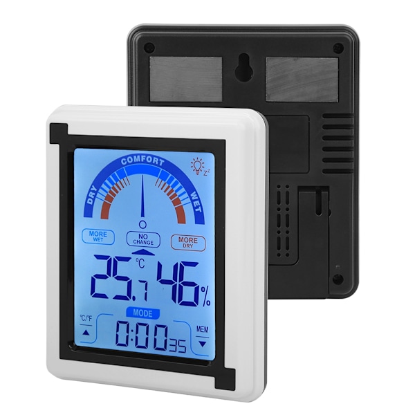 LCD-pekskärm Väderklocka Digital Temperatur Fuktighetsmätare Termometer Hygrometer