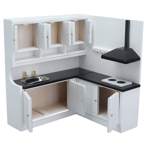 Dockhus Kök Fint utförande Miniatyrmodell Söt Utseende Mode Trädockamöbler