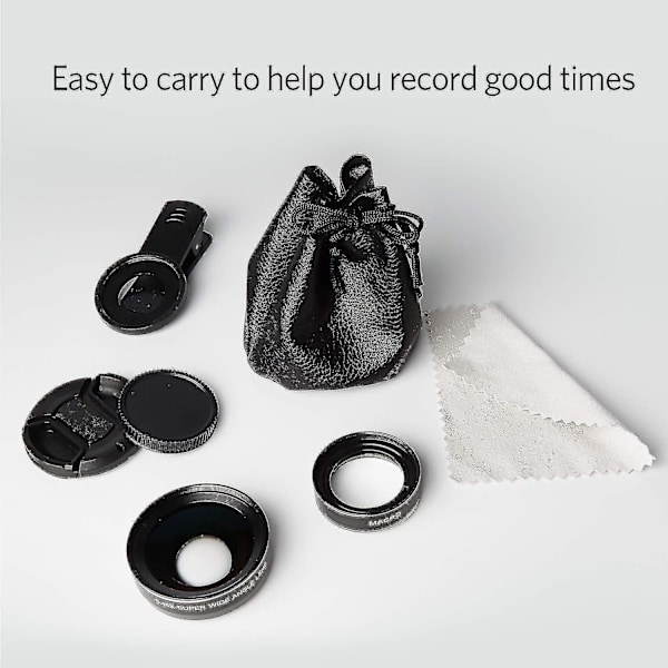 Linsekit til iPhone, Samsung, Pixel - Makro & Vidvinkel Linser med LED Lys & Rejsetaske