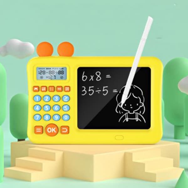 Children's Calculator with Notepad Addition Subtraction Multiplication Division Math Learning Machine with WordPad Yellow