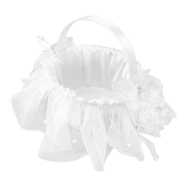 Bryllup Blomstpige Kurv Hvid Blonder Klassisk Gaveceremoni Tilbehør til Rosenblade