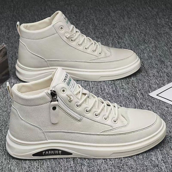 High Top Casual Shoes Herr Side Zipper Board Skor Koreansk version Mångsidig student Sneakers i mitten White 41
