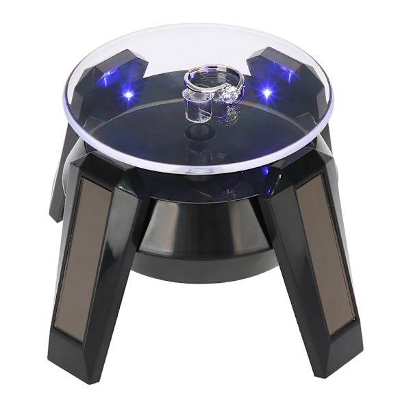 Solar 360 graders roterende skiveplate Klokker Telefon Smykker Display Stativ LED-lys (svart)