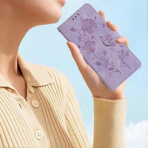 Galaxy A56 5G Plånboksfodral med Rosenmönster Läderfodral med Stativ Multicolor Light Purple
