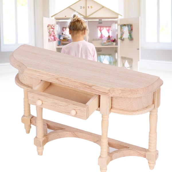 1:12 Dukkehuse Træ Halvrund Skuffe Skrivebord Model til Dukker DIY Dukkehuse (Halvrund Skuffe Skrivebord)