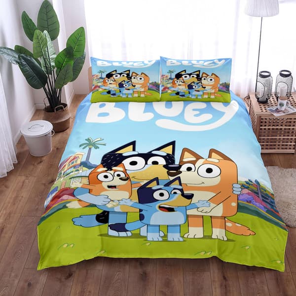 Bäddset med tecknat tryck av schäferhund[LD] SINGLE 135x200cm