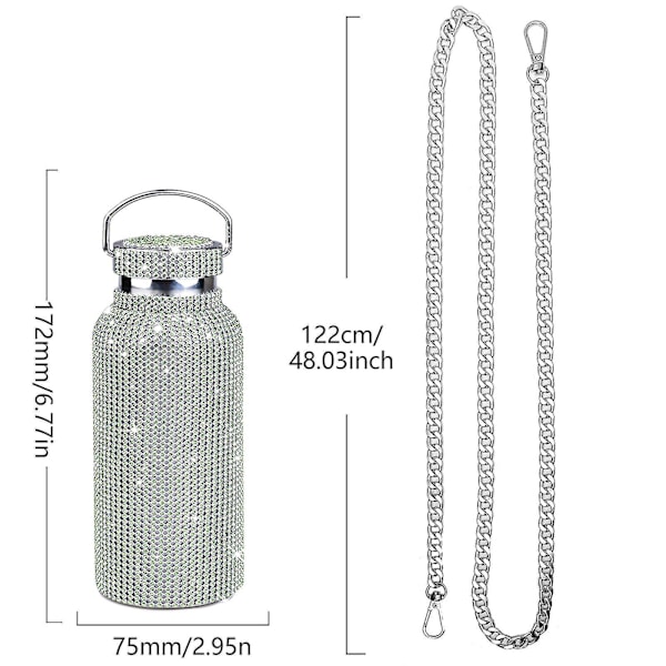 Timantti Bling -vesipullo - Kannettava ruostumattomasta teräksestä valmistettu termospullo 500 ml Vihreä