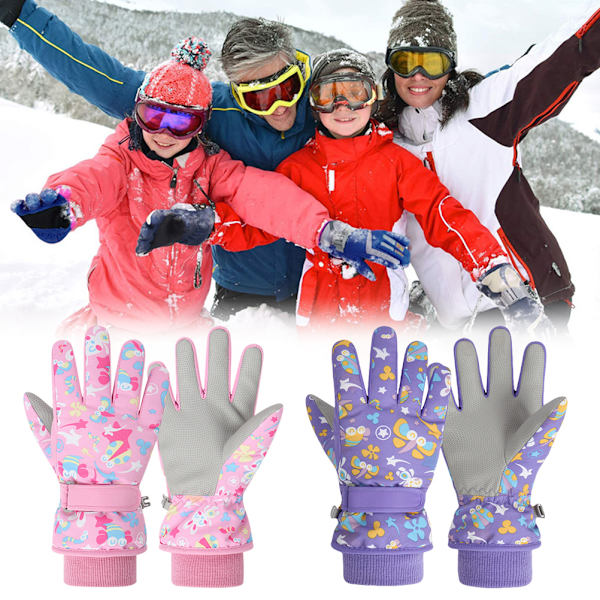 Skibriller for barn Tegneserie vinter Vanntett Vindtett snøhansker Fleecefôrede varme hansker for jenter Gutter Utendørs skøyting Sykling Løping