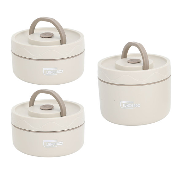Isolert lunsjboks 304 rustfritt stål, lekkasjesikker, bærbar rund termisk Bento-boks med lokk og varmepose Beige 3 stk.
