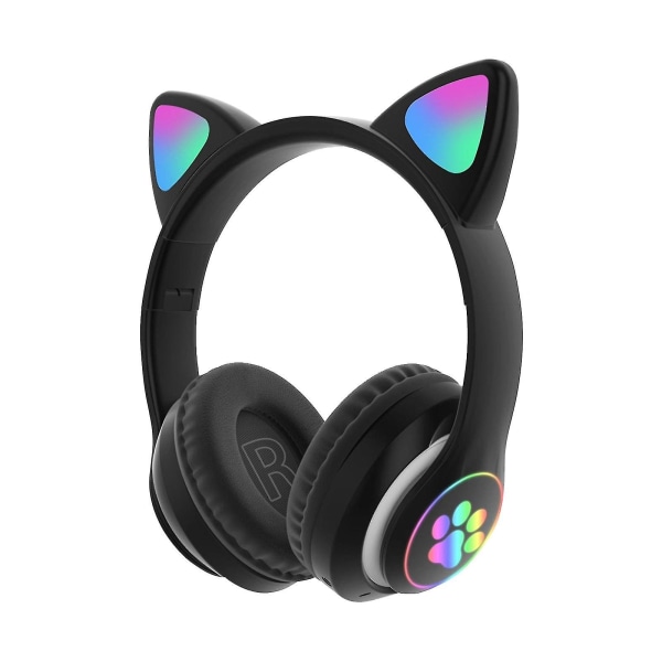 Söta hopfällbara Cat Ear Headset Led-lampor Glödande hörlurar Hörlurar Universal Black
