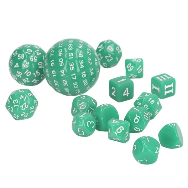 15 st komplett polyedrisk tärningssats Akryl D3 till D100 Sfärisk rollspelstärningsset Festtillbehör Grön