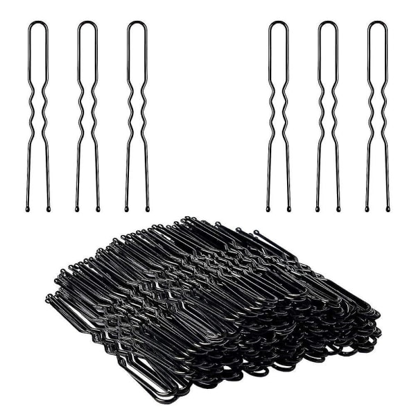 U-formade hårnålar, 100 st bullhårnålar för kvinnor, flickor (2,4 tum) Black