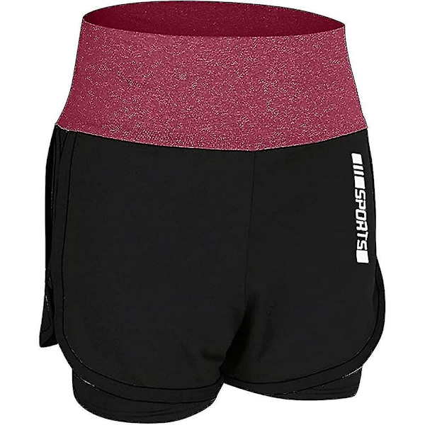 Hög midja rosa 2 i 1 gym shorts för kvinnor - Snabbtorkande stretchiga träningskläder