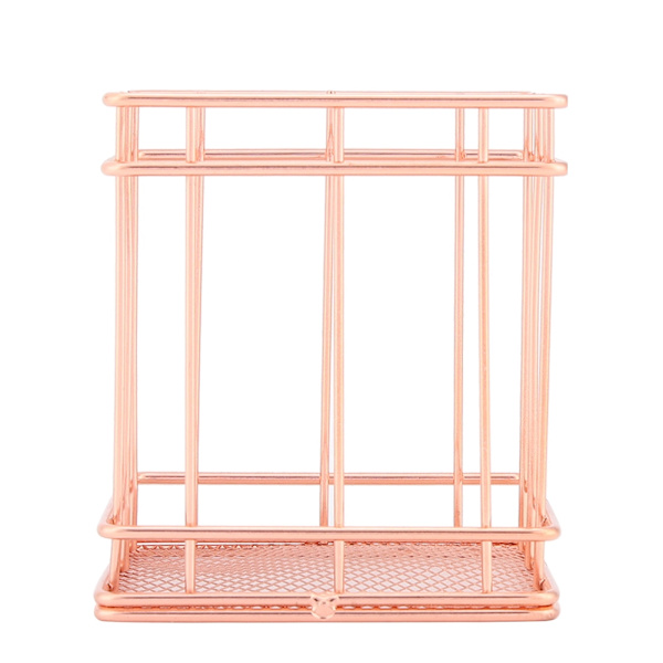 Rosegull Jern Oppbevaringskurv Organizer Oppbevaringsholder Skrivebordsdekor (B)
